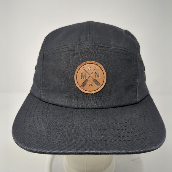 MN Paddle Strapback 5 Panel Cap Black One Size Adjustable Leather Patch Sota - Picture 2 of 8